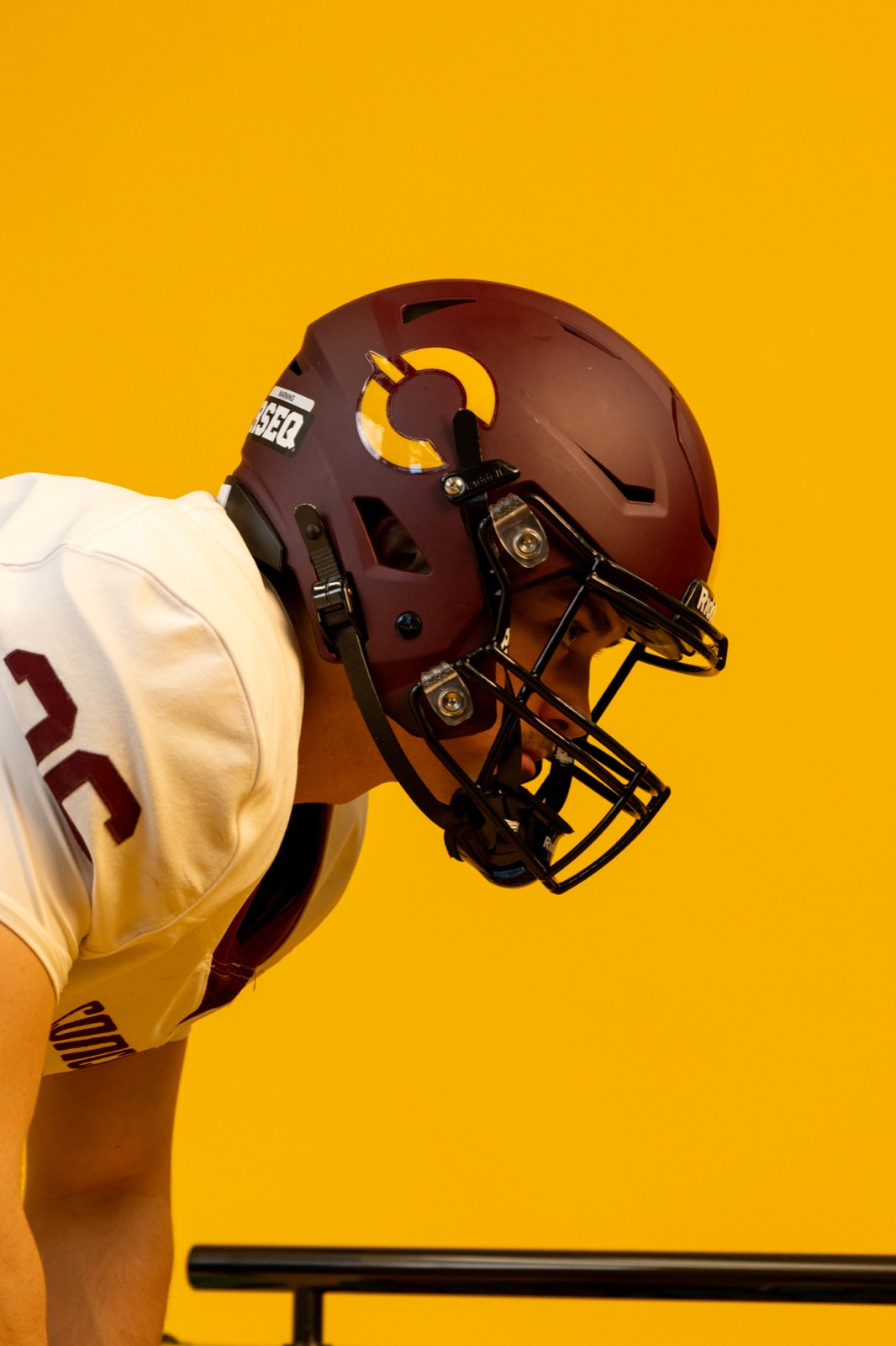 Concordia Stingers player media day portrait on yellow background
